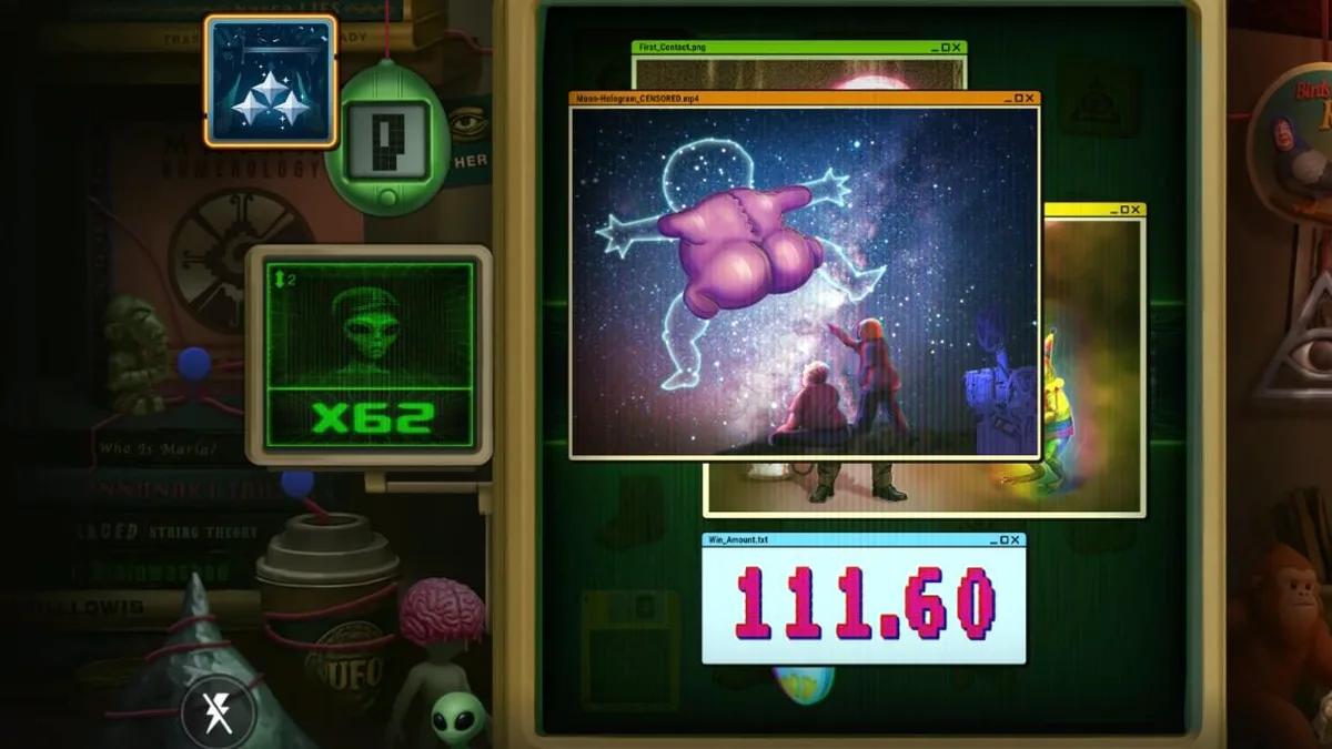 Interface do slot Truth com temática de conspiração e estética retrô